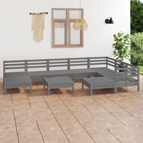 WSJHUHK Möbel, Outdoor-Möbel, Gartenmöbel-Sets, 10-teiliges Garten-Lounge-Set, Massivholz, Kieferngrau von WSJHUHK
