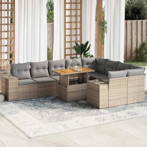 WSJHUHK Möbel, Outdoor-Möbel, Gartenmöbel-Sets, 10-teiliges Gartensofa-Set mit Kissen, Poly-Rattan-Akazie, Beige WSJHUHK Möbel, Outdoor-Möbel, Gartenmöbel-Sets, 10-teiliges Gartensofa-Set mit Kissen, Poly-Rattan-Akazie, Beige von WSJHUHK