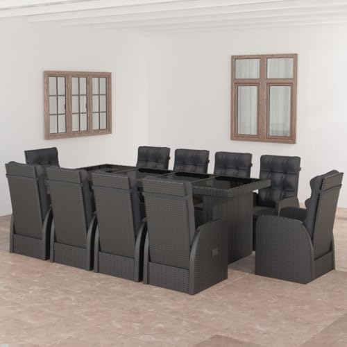 WSJHUHK Möbel, Outdoor-Möbel, Gartenmöbel-Sets, 11-teiliges Garten-Ess-Set mit Kissen, schwarzes Poly-Rattan von WSJHUHK