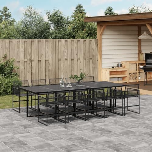 WSJHUHK Möbel, Outdoor-Möbel, Gartenmöbel-Sets, 11-teiliges Garten-Esstisch-Set, schwarzes Polyrattan von WSJHUHK