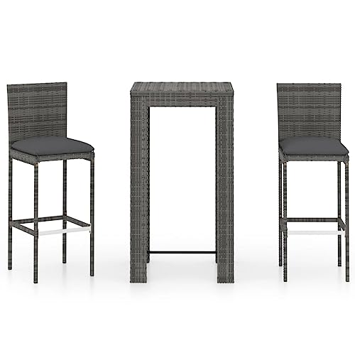 WSJHUHK Möbel, Outdoor-Möbel, Gartenmöbel-Sets, 3-teiliges Garten-Bar-Set mit Kissen, Polyrattan, Grau von WSJHUHK