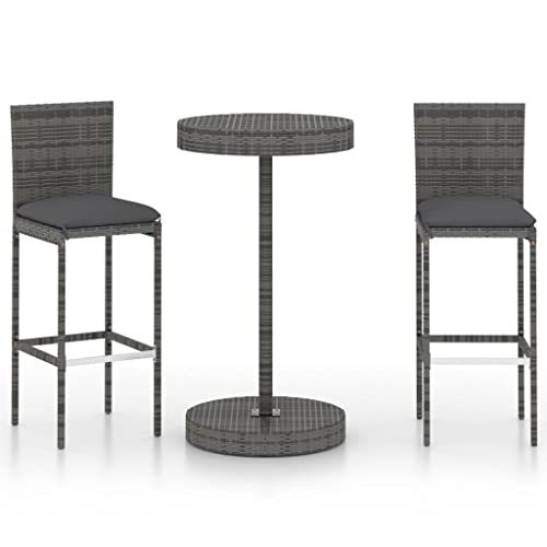 WSJHUHK Möbel, Outdoor-Möbel, Gartenmöbel-Sets, 3-teiliges Garten-Bar-Set mit Kissen, Polyrattan, Grau von WSJHUHK