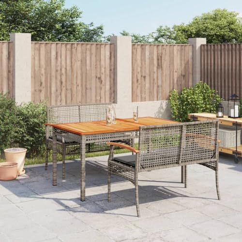 WSJHUHK Möbel, Outdoor-Möbel, Gartenmöbel-Sets, 3-teiliges Garten-Ess-Set mit Kissen, graues Polyrattan von WSJHUHK