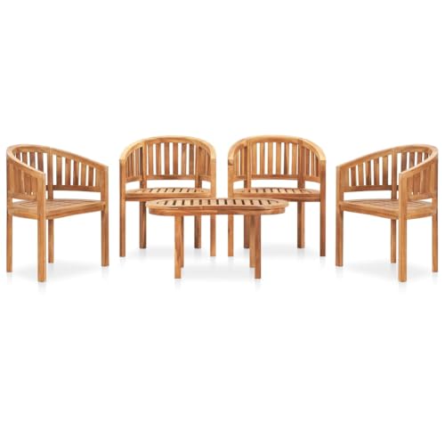 WSJHUHK Möbel, Outdoor-Möbel, Gartenmöbel-Sets, 5-teiliges Bananen-Garten-Lounge-Set, massives Teakholz WSJHUHK Möbel, Outdoor-Möbel, Gartenmöbel-Sets, 5-teiliges Bananen-Garten-Lounge-Set, massives Teakholz von WSJHUHK