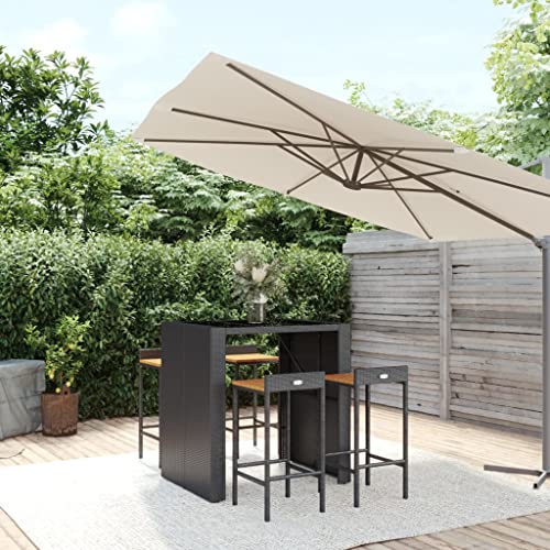 WSJHUHK Möbel, Outdoor-Möbel, Gartenmöbel-Sets, 5-teiliges Garten-Bar-Set, schwarzes Poly-Rattan und Massivholz-Akazie von WSJHUHK