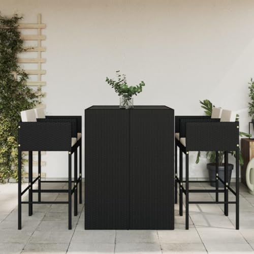 WSJHUHK Möbel, Outdoor-Möbel, Gartenmöbel-Sets, 5-teiliges Garten-Bar-Set mit Kissen, schwarzes Polyrattan von WSJHUHK