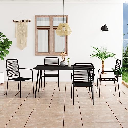 WSJHUHK Möbel, Outdoor-Möbel, Gartenmöbel-Sets, 5-teiliges Garten-Esszimmer-Set, Baumwollseil und Stahl, schwarz von WSJHUHK