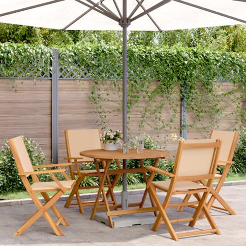 WSJHUHK Möbel, Outdoor-Möbel, Gartenmöbel-Sets, 5-teiliges Garten-Esszimmer-Set, beigefarbener Stoff und Massivholz von WSJHUHK