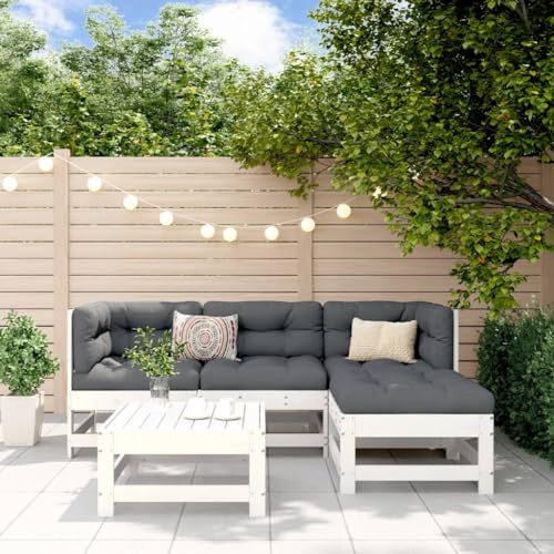 WSJHUHK Möbel, Outdoor-Möbel, Gartenmöbel-Sets, 5-teiliges Garten-Lounge-Set, weiß, Massivholz, Kiefer von WSJHUHK