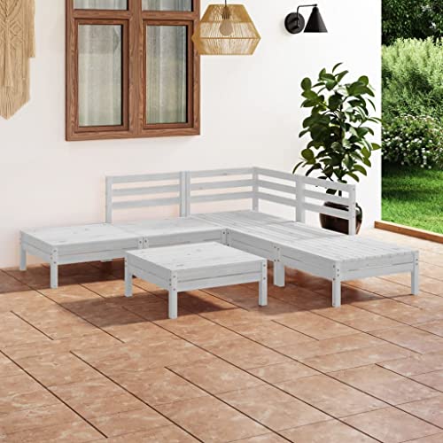 WSJHUHK Möbel, Outdoor-Möbel, Gartenmöbel-Sets, 6-teiliges Garten-Lounge-Set, massives Kiefernholz, Weiß von WSJHUHK