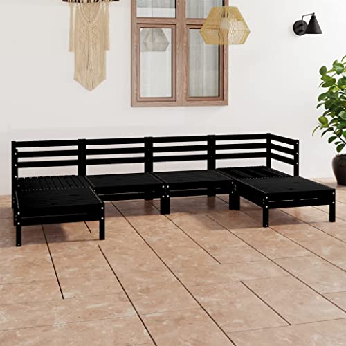 WSJHUHK Möbel, Outdoor-Möbel, Gartenmöbel-Sets, 6-teiliges Garten-Lounge-Set, schwarzes Massivholz, Kiefer von WSJHUHK