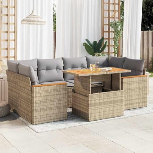 WSJHUHK Möbel, Outdoor-Möbel, Gartenmöbel-Sets, 6-teiliges Gartensofa-Set mit Kissen, Poly-Rattan-Akazie, Beige von WSJHUHK