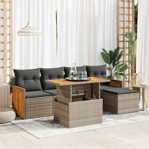 WSJHUHK Möbel, Outdoor-Möbel, Gartenmöbel-Sets, 6-teiliges Gartensofa-Set mit Kissen, Poly-Rattan-Akazie, Grau von WSJHUHK