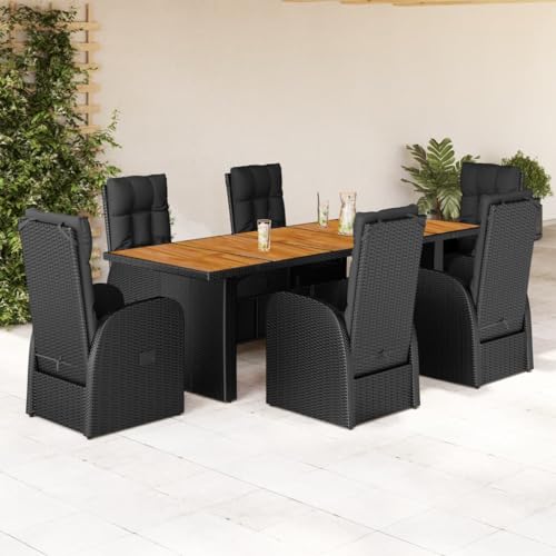 WSJHUHK Möbel, Outdoor-Möbel, Gartenmöbel-Sets, 7-teiliges Garten-Ess-Set mit Kissen, schwarzes Poly-Rattan von WSJHUHK