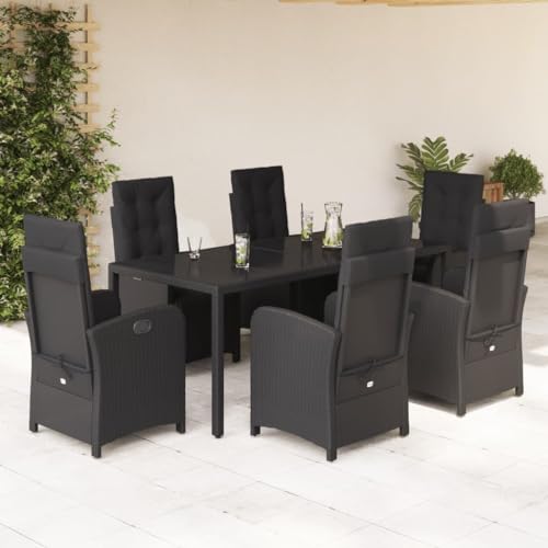 WSJHUHK Möbel, Outdoor-Möbel, Gartenmöbel-Sets, 7-teiliges Garten-Ess-Set mit Kissen, schwarzes Poly-Rattan von WSJHUHK