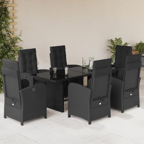 WSJHUHK Möbel, Outdoor-Möbel, Gartenmöbel-Sets, 7-teiliges Garten-Ess-Set mit Kissen, schwarzes Poly-Rattan WSJHUHK Möbel, Outdoor-Möbel, Gartenmöbel-Sets, 7-teiliges Garten-Ess-Set mit Kissen, schwarzes Poly-Rattan von WSJHUHK