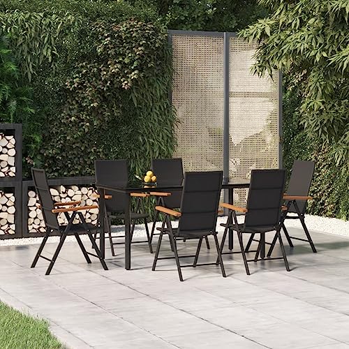 WSJHUHK Möbel, Outdoor-Möbel, Gartenmöbel-Sets, 7-teiliges Garten-Esstisch-Set, schwarz und braun, Polyrattan von WSJHUHK