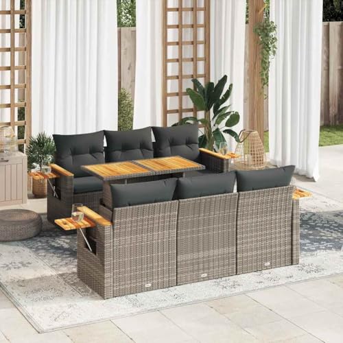 WSJHUHK Möbel, Outdoor-Möbel, Gartenmöbel-Sets, 7-teiliges Gartensofa-Set mit Kissen, graues Polyrattan-Akazie WSJHUHK Möbel, Outdoor-Möbel, Gartenmöbel-Sets, 7-teiliges Gartensofa-Set mit Kissen, graues Polyrattan-Akazie von WSJHUHK