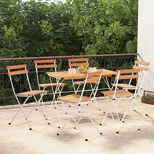 WSJHUHK Möbel, Outdoor-Möbel, Gartenmöbel-Sets, 7-teiliges faltbares Bistro-Set, Massivholz, Akazie und Stahl von WSJHUHK