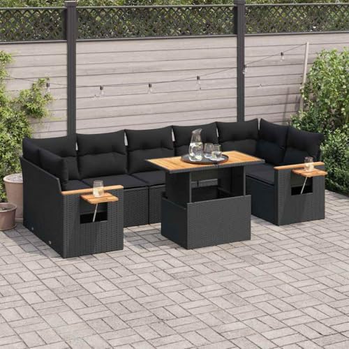WSJHUHK Möbel, Outdoor-Möbel, Gartenmöbel-Sets, 8-teiliges Gartensofa-Set mit Kissen, schwarzes Polyrattan-Akazie WSJHUHK Möbel, Outdoor-Möbel, Gartenmöbel-Sets, 8-teiliges Gartensofa-Set mit Kissen, schwarzes Polyrattan-Akazie von WSJHUHK