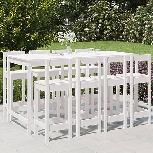 WSJHUHK Möbel, Outdoor-Möbel, Gartenmöbel-Sets, 9-teiliges Bar-Set, weiß, Massivholz, Kiefer von WSJHUHK