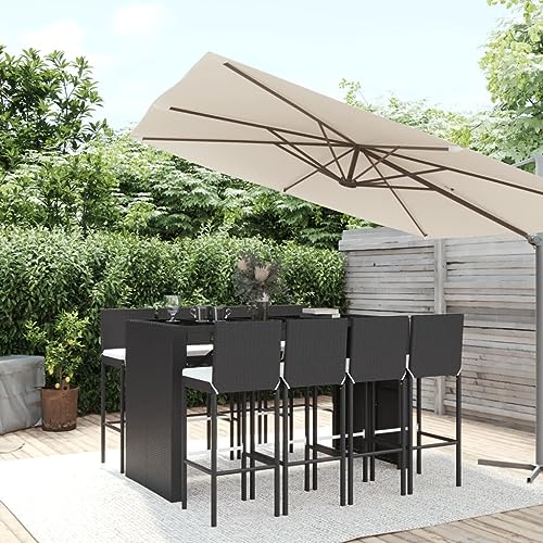 WSJHUHK Möbel, Outdoor-Möbel, Gartenmöbel-Sets, 9-teiliges Garten-Bar-Set mit Kissen, schwarzes Polyrattan WSJHUHK Möbel, Outdoor-Möbel, Gartenmöbel-Sets, 9-teiliges Garten-Bar-Set mit Kissen, schwarzes Polyrattan von WSJHUHK