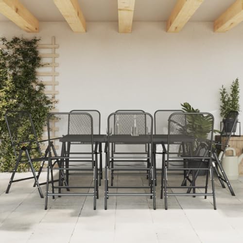 WSJHUHK Möbel, Outdoor-Möbel, Gartenmöbel-Sets, 9-teiliges Garten-Esstisch-Set, anthrazitfarbenes Metallgeflecht von WSJHUHK