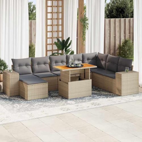 WSJHUHK Möbel, Outdoor-Möbel, Gartenmöbel-Sets, 9-teiliges Gartensofa-Set mit Kissen, Poly-Rattan-Akazie, Beige WSJHUHK Möbel, Outdoor-Möbel, Gartenmöbel-Sets, 9-teiliges Gartensofa-Set mit Kissen, Poly-Rattan-Akazie, Beige von WSJHUHK