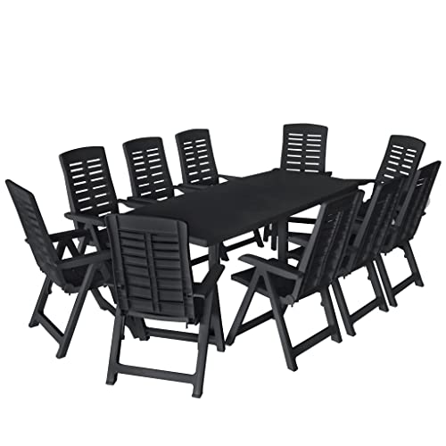 WSJHUHK Möbel, Outdoor-Möbel, Outdoor-Möbel-Sets, 11-teiliges Outdoor-Esszimmer-Set, Kunststoff, Anthrazit von WSJHUHK