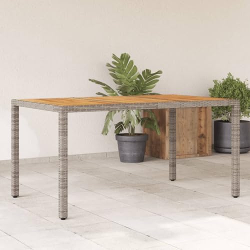 WSJHUHK Möbel, Outdoor-Möbel, Outdoor-Tische, Gartentisch mit Akazienholzplatte, grau, 150 x 90 x 75 cm, Polyrattan von WSJHUHK