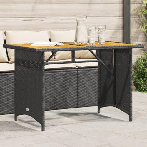 WSJHUHK Möbel, Outdoor-Möbel, Outdoor-Tische, Gartentisch mit Holzplatte, schwarz, 110 x 68 x 70 cm, Polyrattan von WSJHUHK