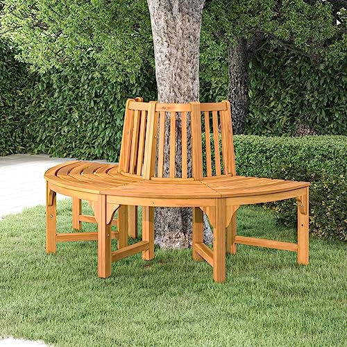 WSJHUHK Möbel, Outdoor-Möbel, Sitzgelegenheiten, Outdoor-Bänke, halbrunde Baumbank, 160 cm, Massivholz, Eukalyptus von WSJHUHK