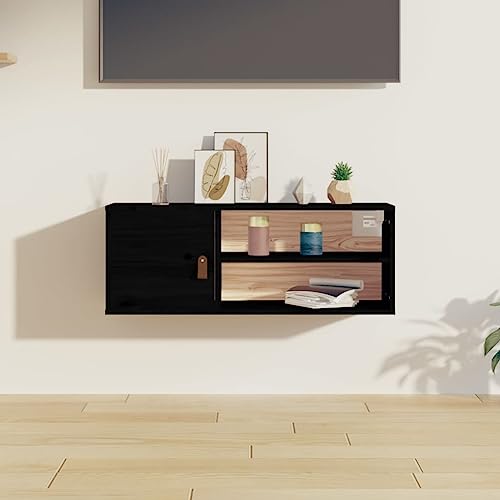 WSJHUHK Möbel, Regale, Wandregale & Latten, Hängeschrank schwarz, 80 x 30 x 30 cm, Massivholz Kiefer von WSJHUHK