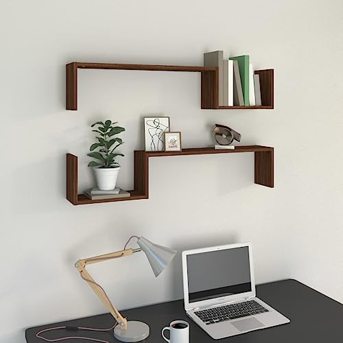 WSJHUHK Möbel, Regale, Wandregale und Latten, Wandregale, 2 Stück, braune Eiche, 100 x 15 x 20 cm, Holzwerkstoff von WSJHUHK