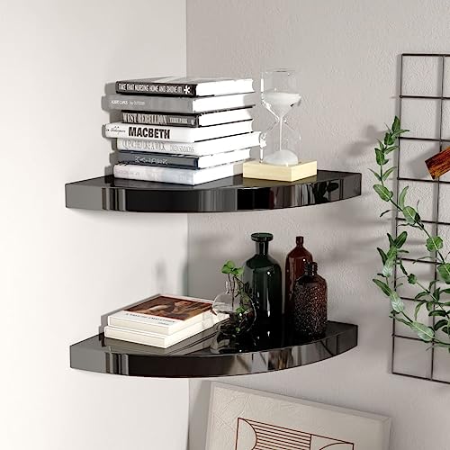 WSJHUHK Möbel, Regale, Wandregale und Latten, schwebende Eckregale, Hochglanz-Schwarz, 35 x 35 x 3,8 cm, MDF, 2 Stück von WSJHUHK