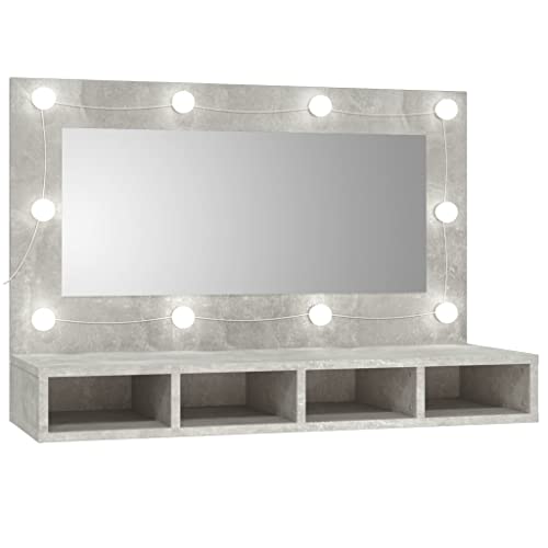 WSJHUHK Möbel, Schränke & Aufbewahrung, Waschtischunterschrank, Badezimmerunterschrank, Spiegelschrank mit LED, Betongrau, 90 x 31,5 x 62 cm von WSJHUHK