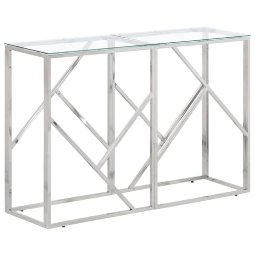 WSJHUHK Möbel, Tische, Akzenttische, Beistelltische, Konsolentisch, silberfarbener Edelstahl und gehärtetes Glas von WSJHUHK