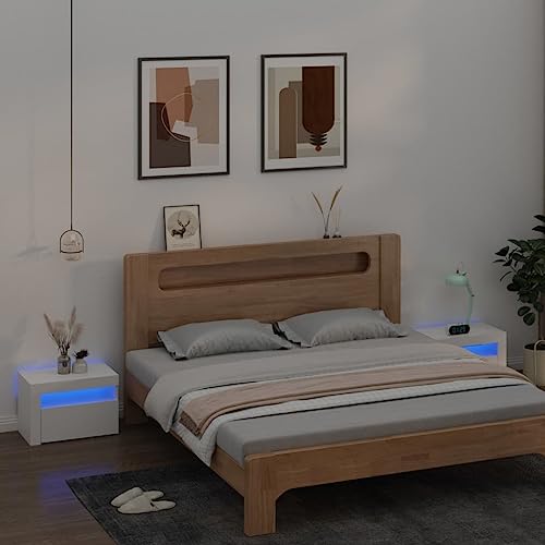 WSJHUHK Möbel, Tische, Nachttische, Nachttische, 2 Stück mit LEDs, Weiß, 60 x 35 x 40 cm von WSJHUHK