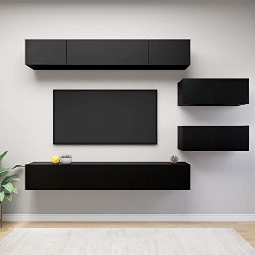 WSJHUHK Möbel, Unterhaltungszentren und TV-Ständer, 6-teiliges TV-Schrank-Set, schwarzes Holzwerkstoff von WSJHUHK