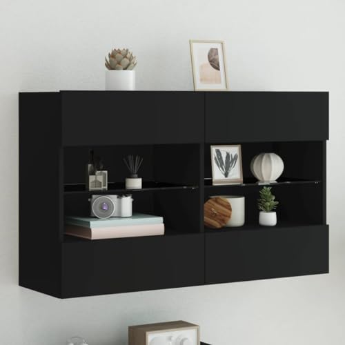 WSJHUHK Möbel, Unterhaltungszentren und TV-Ständer, TV-Wandschrank mit LED-Lichtern, schwarz, 98,5 x 30 x 60,5 cm von WSJHUHK