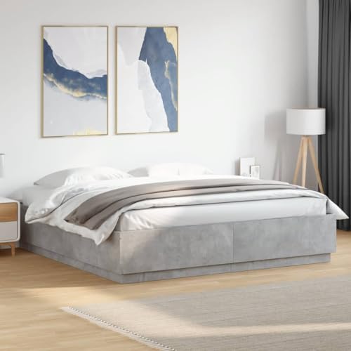 WSJHUHK Möbel,Betten & Zubehör,Betten & Bettrahmen,Bettrahmen mit LED ohne Matratze Beton Grau 200x200 cm von WSJHUHK