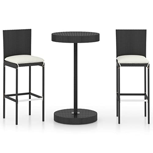 WSJHUHK Outdoor Möbel Sets-home-3-teiliges Gartenbar-Set mit Kissen Polyrattan schwarz von WSJHUHK