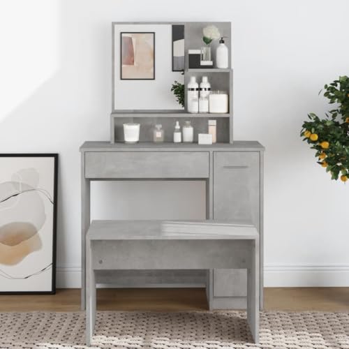 WSJHUHK Schminktisch mit Spiegel Betongrau 86,5x35x136cm von WSJHUHK
