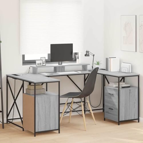 WSJHUHK Schreibtisch Grau Sonoma 182 x 101 x 87,5 cm Holz-Möbel, Büromöbel, Schreibtische von WSJHUHK