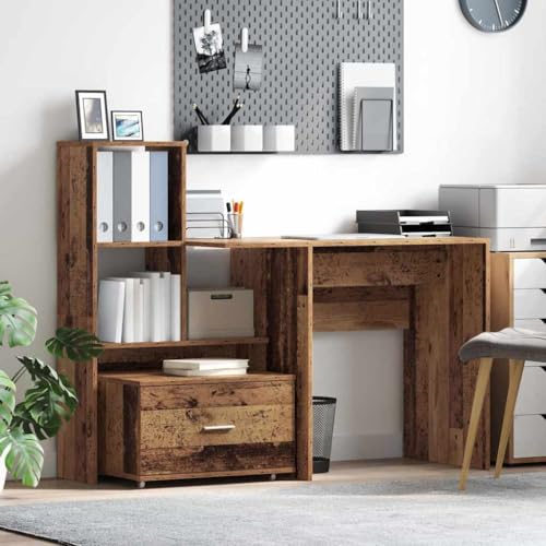 WSJHUHK Schreibtisch mit Schublade, Altholz, 131,5 x 50 x 106,5 cm, Holz-Möbel, Büromöbel, Schreibtische von WSJHUHK