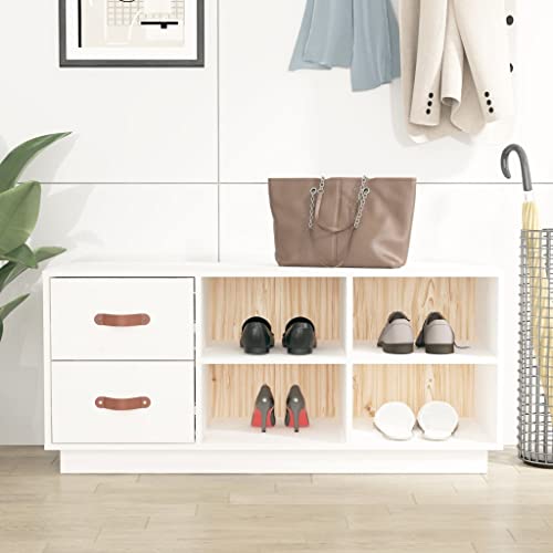 WSJHUHK Schuhbank Weiß 100x34x45cm Kiefer Massivholz von WSJHUHK