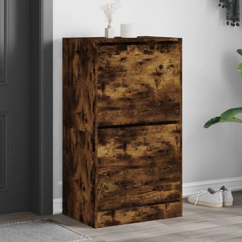 WSJHUHK Schuhschrank mit 2 Klappschubladen Eiche geräuchert 60x42x108 cm von WSJHUHK