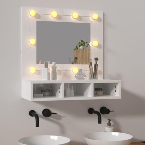 WSJHUHK Spiegelschrank mit LED Hochglanz Weiß 60x31,5x62cm von WSJHUHK