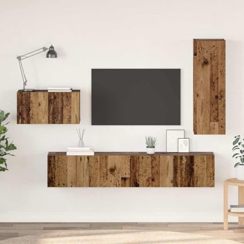 WSJHUHK TV-Schrank-Set, 4-teilig, Altholz 30,5 x 30 x 90 cm, Holz-Möbel, TV-Ständer und TV-Schränke von WSJHUHK