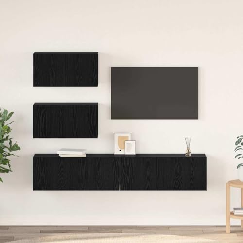 WSJHUHK TV-Schrank-Set, 4-teilig, schwarze Eiche, 100 x 30 x 30 cm, Holz-Möbel, TV-Ständer und TV-Schränke von WSJHUHK